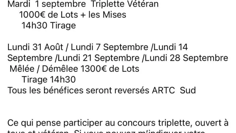 Programme de la pétanque à Saint Genies de Malgloire