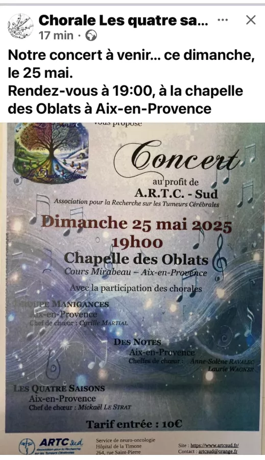 Dimanche 25 mai un concert donné à notre profit