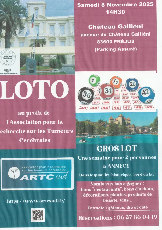 Loto le  8 Novembre au Château Galliéni à Fréjus