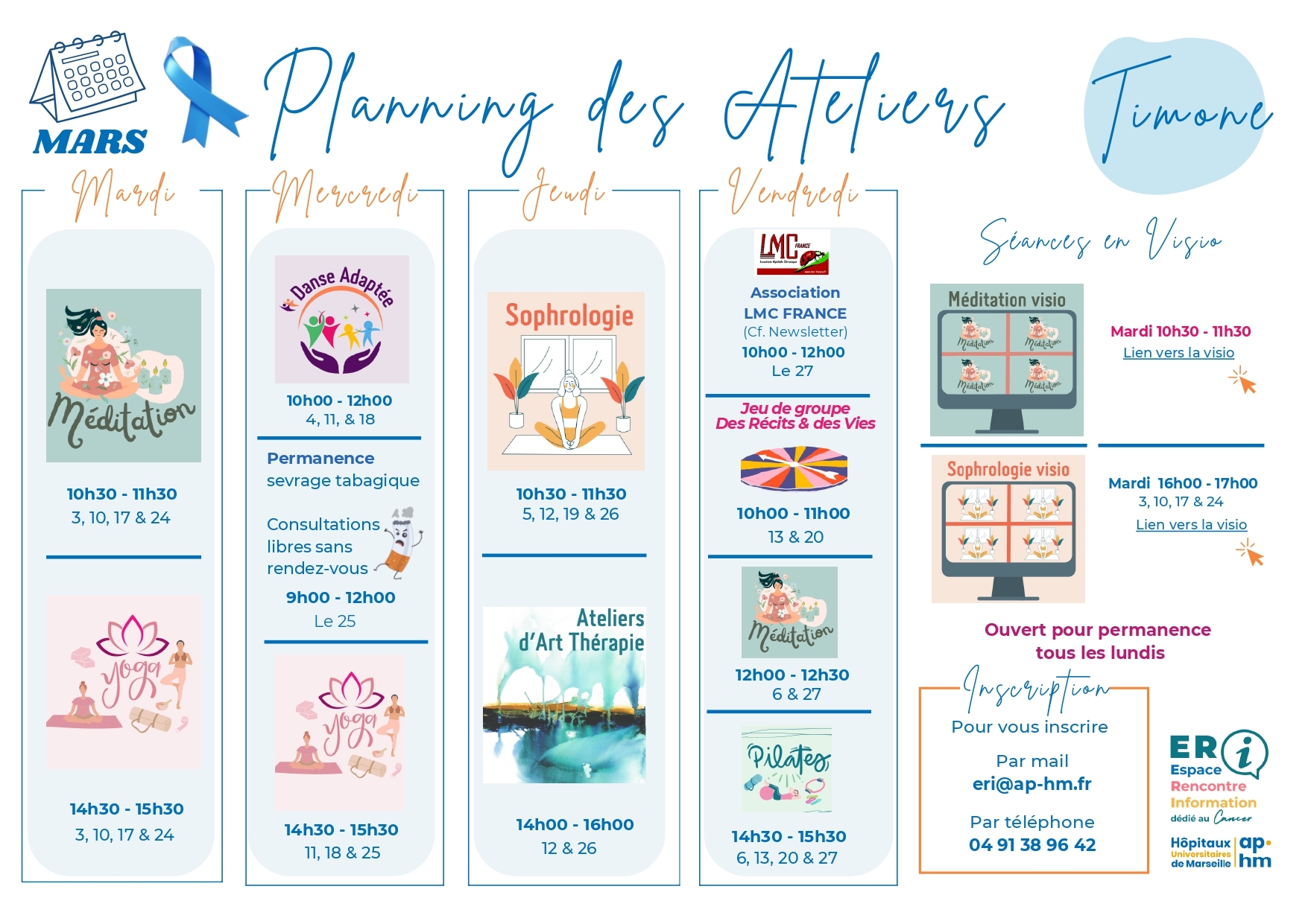 Planning des Ateliers ERI à La Timone